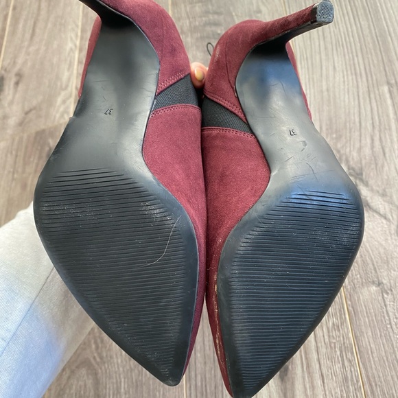 H&M pointed toe stiletto ankle booties in burgundy with black elastic size 6 - Picture 6 of 7